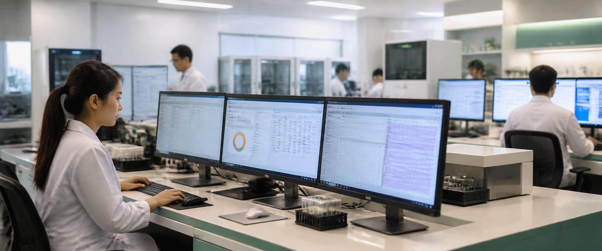 Laboratory staff working at computer workstations running the NextGen LIS